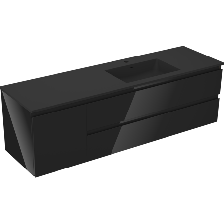 Mexen Orio bathroom cabinet 160 cm with Otis right basin, 2S, 1D, black gloss/black matte - 91A13-16047-3-BBFFF70-W18P71