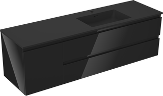 Mexen Orio armário de casa de banho 160 cm com lavatório Otis à direita, 2S, 1D, preto brilhante/preto mate