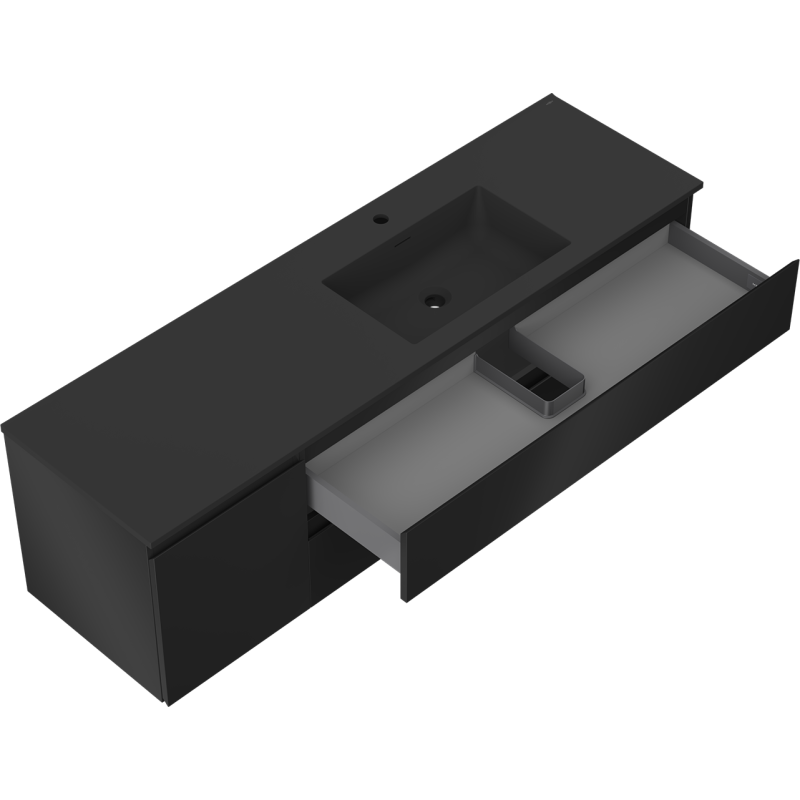 Mexen Orio gabinete de baño 160 cm con lavabo Otis derecho, 2S, 1D, negro mate - 91A13-16047-3-BBFFF71-W18P71