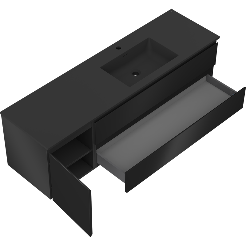 Mexen Orio gabinete de baño 160 cm con lavabo Otis derecho, 2S, 1D, negro mate - 91A13-16047-3-BBFFF71-W18P71