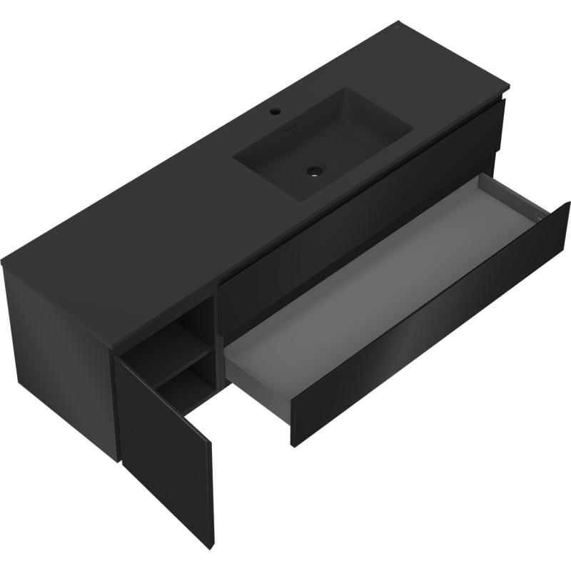 Mexen Orio mobile da bagno 160 cm con lavabo Otis destro, 2S, 1D, nero opaco - 91A13-16047-3-BBFFF71-W18P71