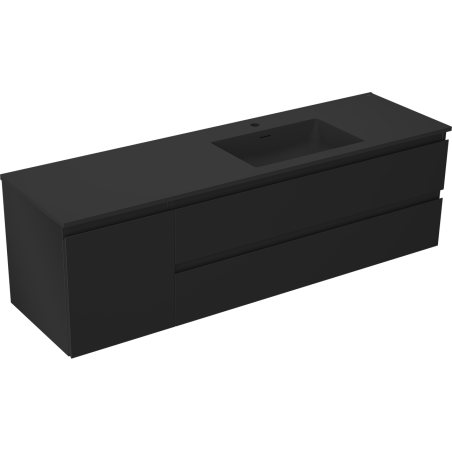 Mexen Orio Badezimmerschrank 160 cm mit Waschbecken Otis rechts, 2S, 1D, schwarz matt - 91A13-16047-3-BBFFF71-W18P71
