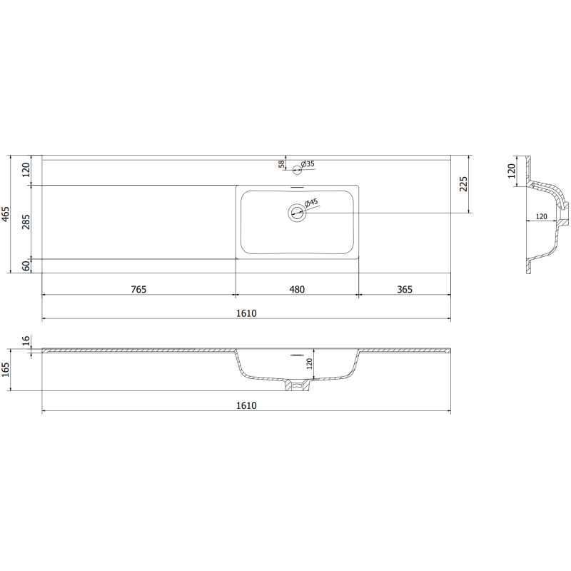 Mexen Orio mobile da bagno 160 cm con lavabo Otis destro, 2S, 1D, nero opaco - 91A13-16047-3-BBFFF71-W18P71