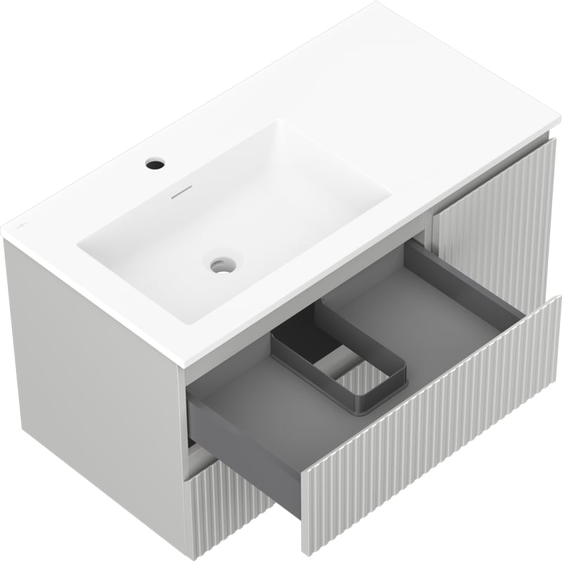 Mexen Rivel 90 cm bathroom cabinet with Otis left sink, 2S, 1D, grooved, gray matte/white matte - 91A23-09047-3-BBFFF62-W18L01