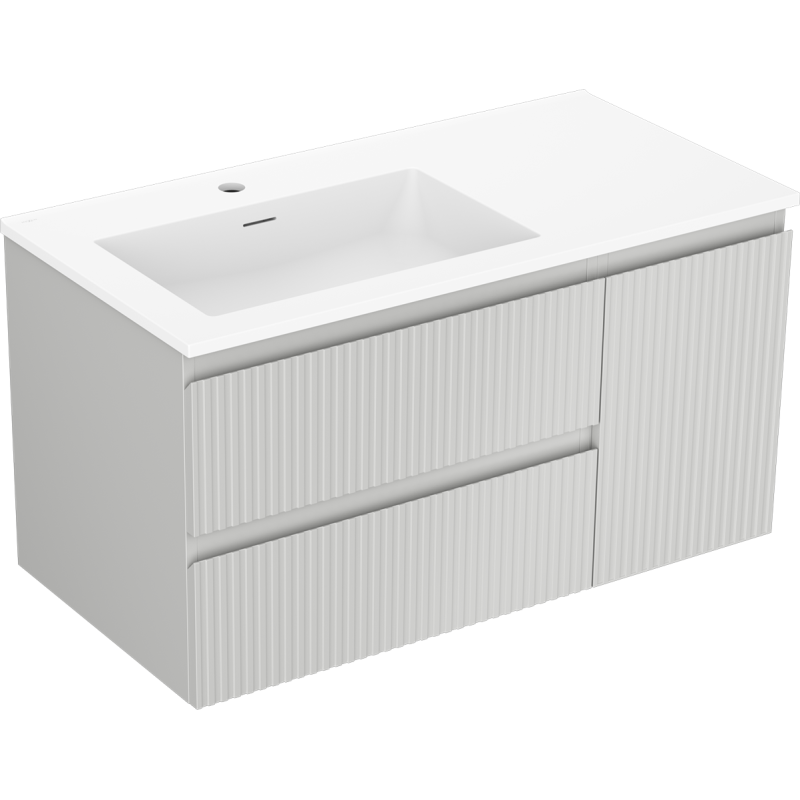 Mexen Rivel armario de baño de 90 cm con lavabo Otis izquierdo, 2S, 1P, estriado, gris mate/blanco mate