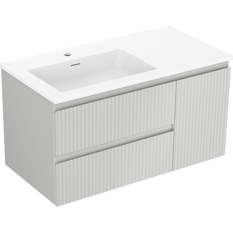 Mexen Rivel meuble de salle de bains 90 cm avec lavabo Otis gauche, 2S, 1D, rainuré, gris mat/blanc mat