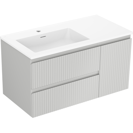 Mexen Rivel armario de baño de 90 cm con lavabo Otis izquierdo, 2S, 1P, estriado, gris mate/blanco mate