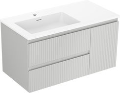 Mexen Rivel 90 cm bathroom cabinet with Otis left sink, 2S, 1D, grooved, gray matte/white matte - 91A23-09047-3-BBFFF62-W18L01