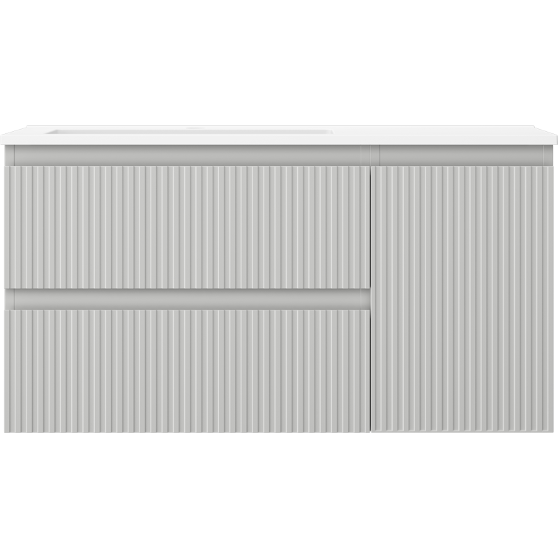 Mexen Rivel armario de baño de 90 cm con lavabo Otis izquierdo, 2S, 1P, estriado, gris mate/blanco mate