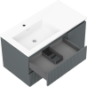 Mexen Rivel bathroom cabinet 90 cm with Otis left sink, 2 drawers, 1 door, grooved, matte graphite/white matte