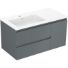 Mexen Rivel bathroom cabinet 90 cm with Otis left sink, 2 drawers, 1 door, grooved, matte graphite/white matte