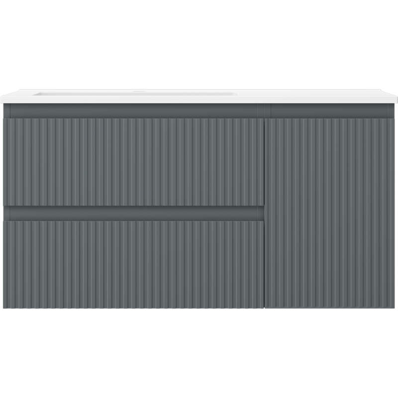 Mexen Rivel badkamerkast 90 cm met Otis wastafel links, 2S, 1D, geribd, grafiet mat/wit mat - 91A23-09047-3-BBFFF66-W18L01