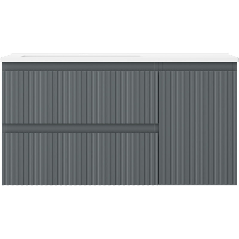Mexen Rivel badkamerkast 90 cm met wastafel Otis links, 2S, 1D, gegolfd, grafiet mat/wit mat - 91A23-09047-3-BBFFF66-W18L01