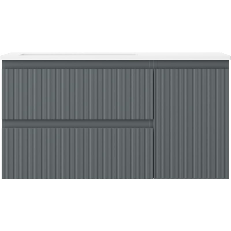 Mexen Rivel bathroom cabinet 90 cm with Otis left sink, 2 drawers, 1 door, grooved, matte graphite/white matte