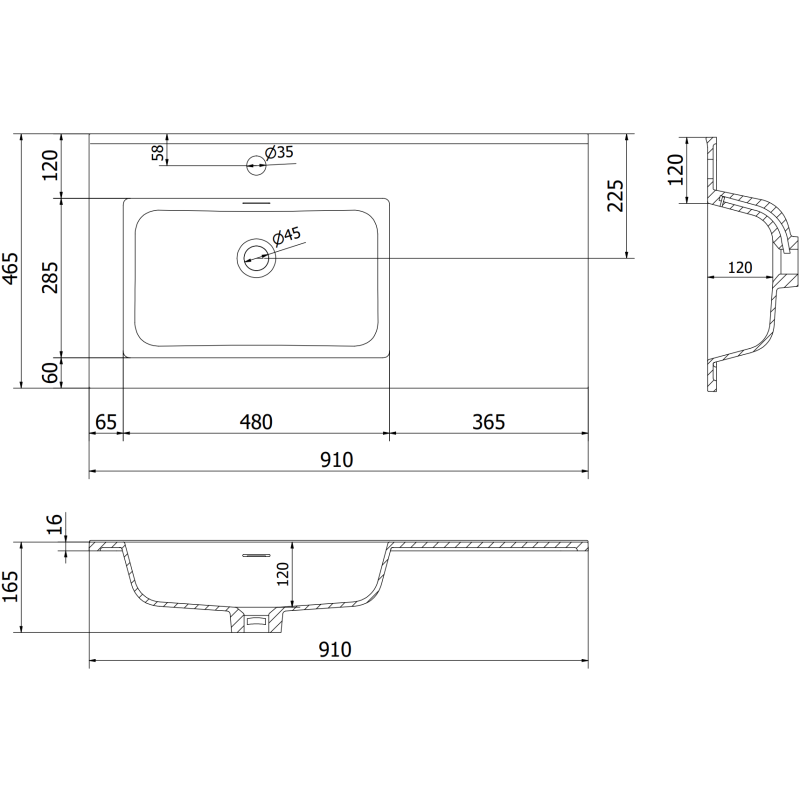 Mexen Rivel bathroom cabinet 90 cm with left Otis sink, 2S, 1D, grooved, black matte - 91A23-09047-3-BBFFF71-W18L71