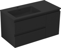 Mexen Rivel Badezimmerschrank 90 cm mit Otis Waschbecken links, 2S, 1T, gerillt, schwarz matt - 91A23-09047-3-BBFFF71-W18L71