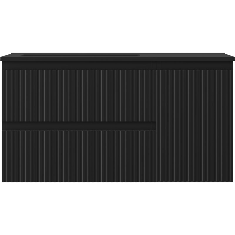 Mexen Rivel badkamerkast 90 cm met wastafel Otis links, 2S, 1D, geribbeld, zwart mat - 91A23-09047-3-BBFFF71-W18L71