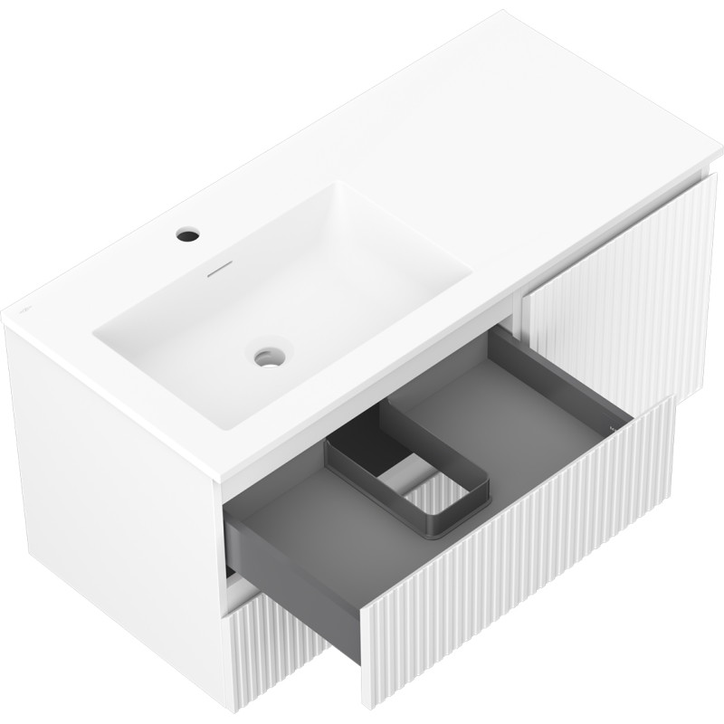 Mexen Rivel badkast 100 cm met wastafel Otis links, 2L, 1D, gegroefd, wit mat - 91A23-10047-3-BBFFF01-W18L01