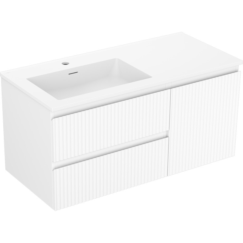 Mexen Rivel armoire de salle de bain 100 cm avec lavabo Otis à gauche, 2S, 1D, rainurée, blanc mat