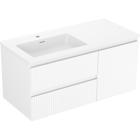 Mexen Rivel 100 cm bathroom cabinet with Otis sink left, 2S, 1D, grooved, white matte - 91A23-10047-3-BBFFF01-W18L01