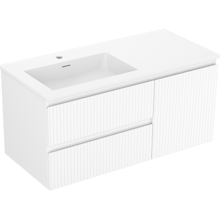 Mexen Rivel bathroom cabinet 100 cm with left Otis sink, 2S, 1D, grooved, matte white - 91A23-10047-3-BBFFF01-W18L01
