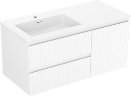 Mexen Rivel Badezimmerschrank 100 cm mit Waschbecken Otis links, 2S, 1D, geriffelt, weiß matt - 91A23-10047-3-BBFFF01-W18L01