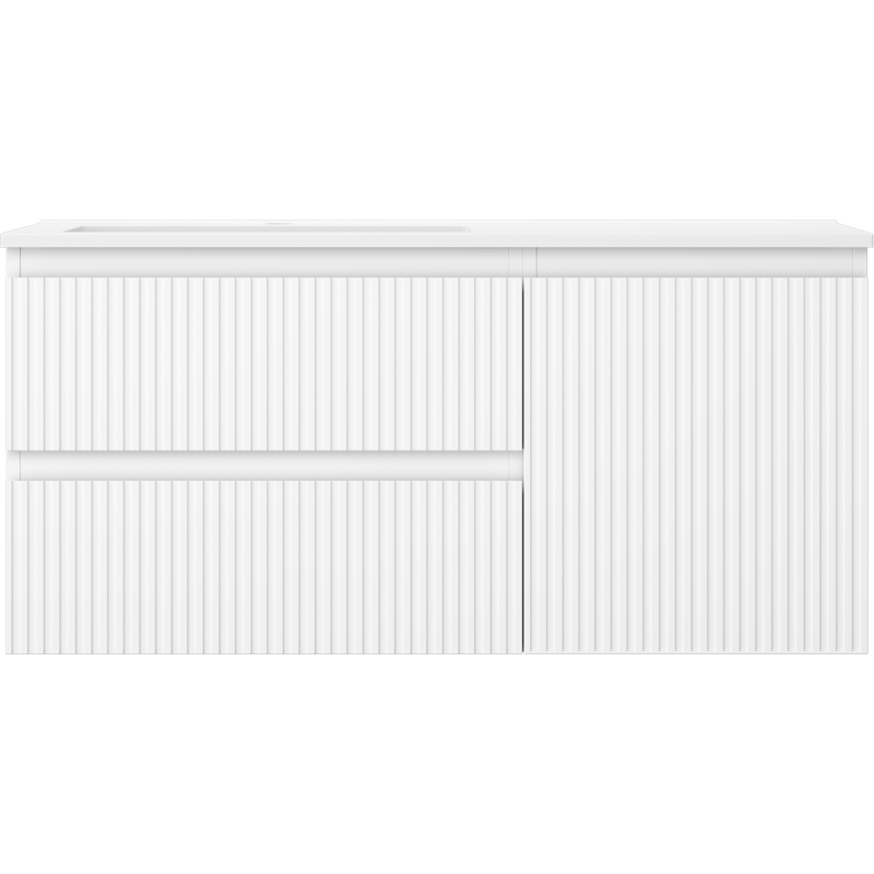 Mexen Rivel bathroom cabinet 100 cm with left Otis sink, 2S, 1D, grooved, matte white - 91A23-10047-3-BBFFF01-W18L01