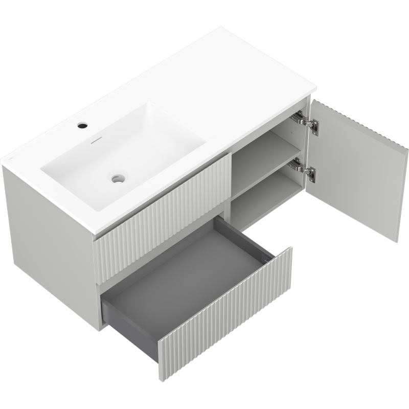 Mexen Rivel mobiletto da bagno 100 cm con lavabo Otis sinistro, 2S, 1D, scanalato, grigio opaco/bianco opaco