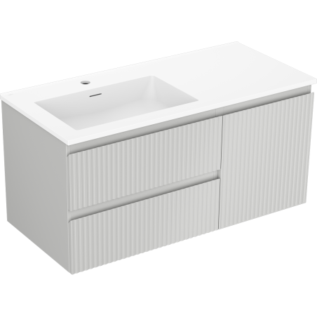 Mexen Rivel 100 cm Bathroom Cabinet with Left Otis Sink, 2 Drawers, 1 Door, Fluted, Gray Matte/White Matte