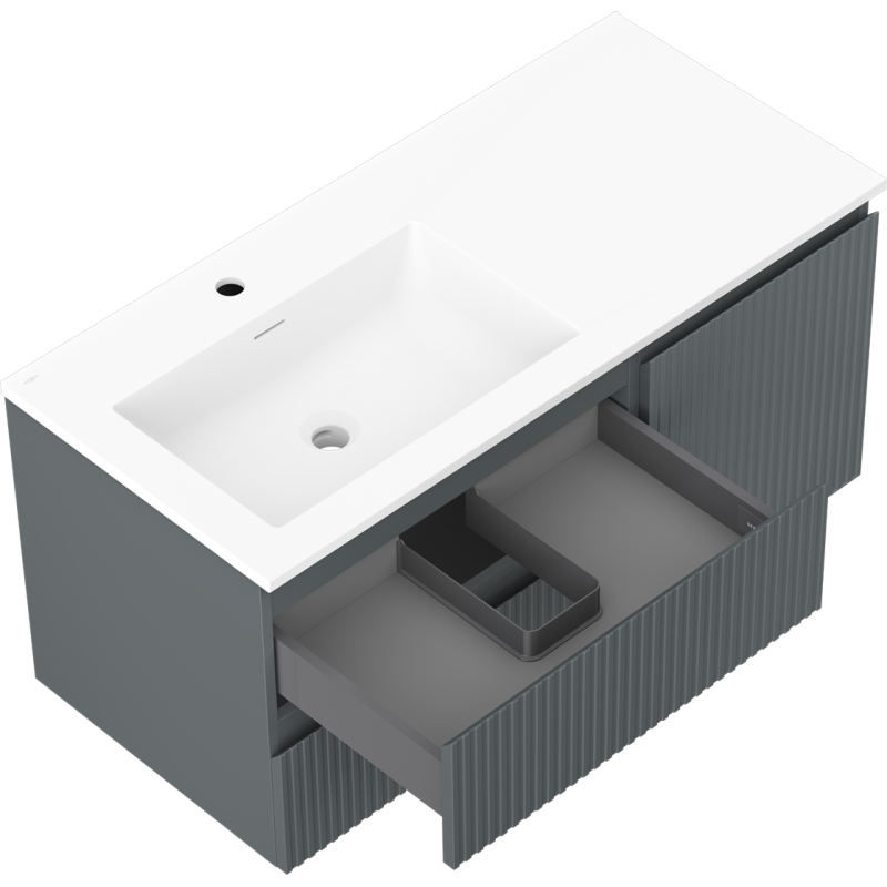 Mexen Rivel 100 cm bathroom cabinet with Otis left sink, 2S, 1D, grooved, graphite/white matte - 91A23-10047-3-BBFFF66-W18L01