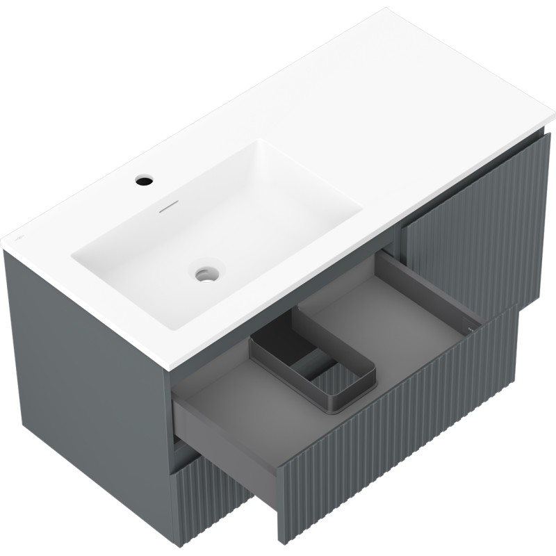 Mexen Rivel badkamerkast 100 cm met wastafel Otis links, 2S, 1D, gegroefd, grafiet/wit mat - 91A23-10047-3-BBFFF66-W18L01