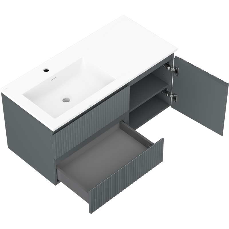 Mexen Rivel armario de baño de 100 cm con lavabo Otis izquierdo, 2S, 1D, ranurado, grafito/blanco mate