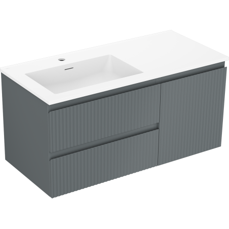 Mexen Rivel 100 cm vannas istabas skapītis ar izlietni Otis kreisā, 2S, 1D, rievots, grafīts/balts matēts