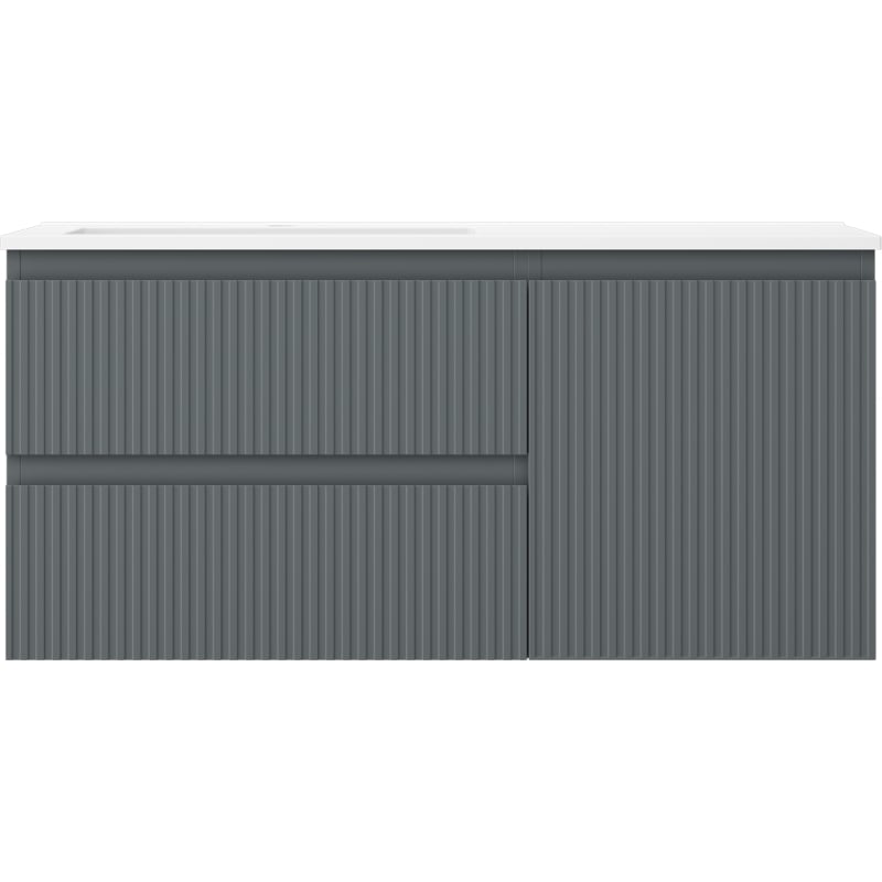 Mexen Rivel 100 cm bathroom cabinet with Otis left sink, 2S, 1D, fluted, graphite/white matte - 91A23-10047-3-BBFFF66-W18L01