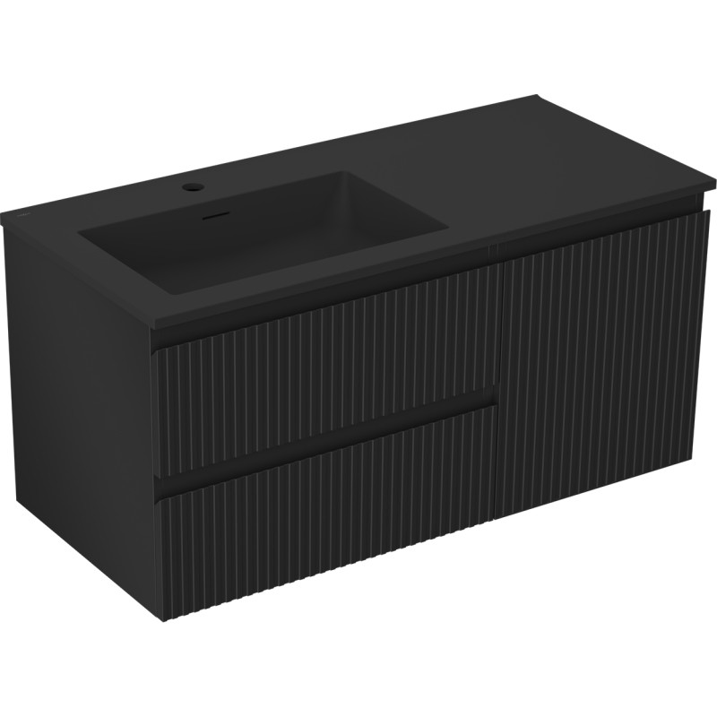 Mexen Rivel armoire de salle de bain de 100 cm avec lavabo Otis gauche, 2 tiroirs, 1 porte, rainuré, noir mat