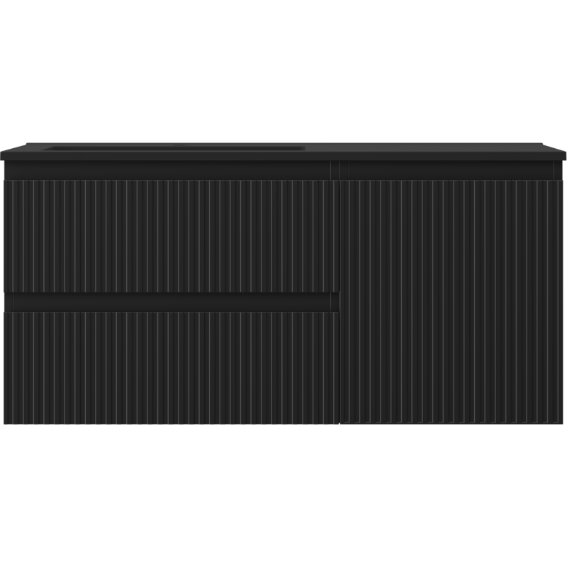 Mexen Rivel Badezimmerschrank 100 cm mit Waschbecken Otis links, 2S, 1D, geriffelt, schwarz matt - 91A23-10047-3-BBFFF71-W18L71