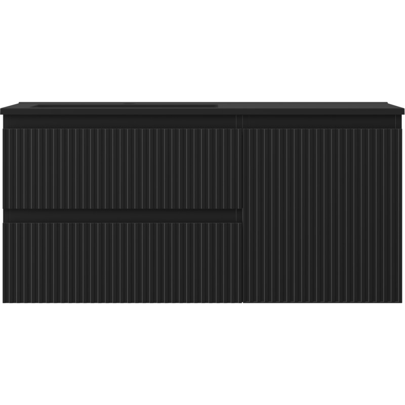 Mexen Rivel badkamerkast 100 cm met wastafel Otis links, 2S, 1D, gegroefd, zwart mat - 91A23-10047-3-BBFFF71-W18L71