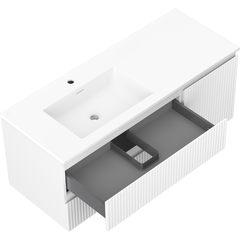 Mexen Rivel armadietto da bagno 120 cm con lavabo Otis sinistro, 2S, 1D, scanalato, bianco opaco - 91A23-12047-3-BBFFF01-W18L01