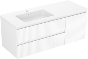 Mexen Rivel armario de baño 120 cm con lavabo Otis izquierdo, 2S, 1D, acanalado, blanco mate - 91A23-12047-3-BBFFF01-W18L01