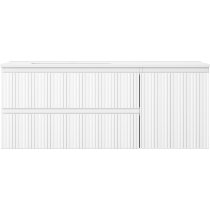 Mexen Rivel armadietto da bagno 120 cm con lavabo Otis sinistro, 2S, 1D, scanalato, bianco opaco - 91A23-12047-3-BBFFF01-W18L01