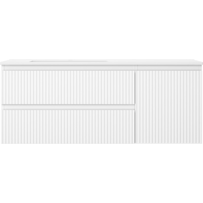 Mexen Rivel badkamerkast 120 cm met wastafel Otis links, 2S, 1D, geribbeld, wit mat - 91A23-12047-3-BBFFF01-W18L01