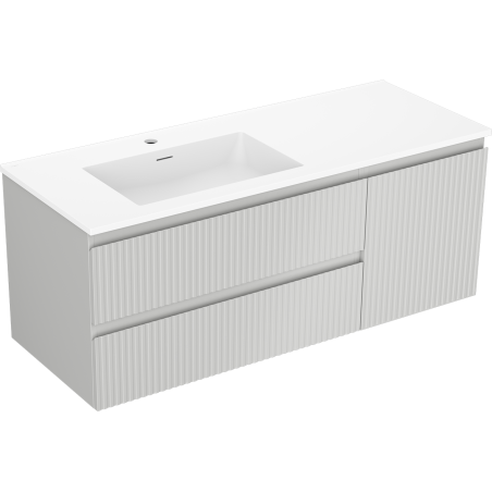 Mexen Rivel armadietto da bagno 120 cm con lavabo Otis sinistro, 2S, 1D, scanalato, grigio opaco/bianco opaco
