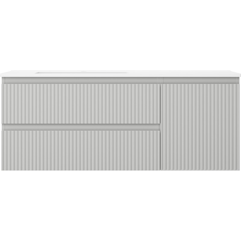 Mexen Rivel 120 cm badkamerkast met wastafel Otis links, 2 laden, 1 deur, geribd, grijs mat/wit mat