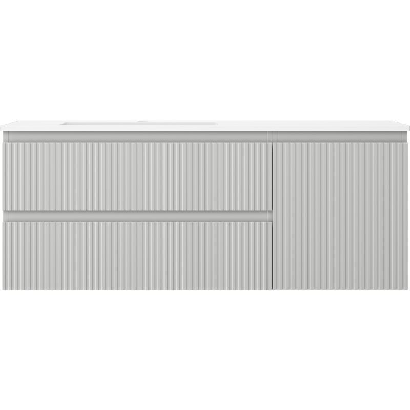 Mexen Rivel Badezimmerschrank 120 cm mit Waschbecken Otis links, 2S, 1D, gerillt, graumatt/weißmatt