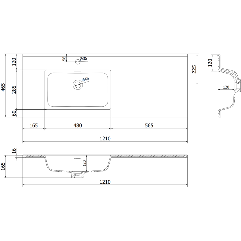 Mexen Rivel mobile da bagno 120 cm con lavabo Otis sinistro, 2S, 1D, scanalato, grafite/bianco opaco