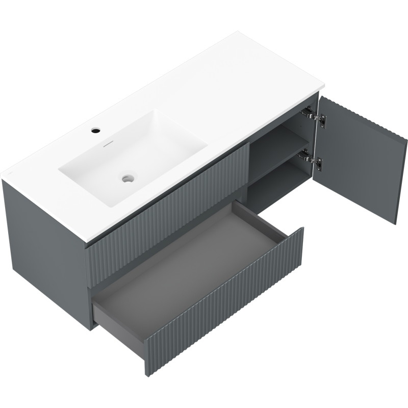 Mexen Rivel badkamerkast 120 cm met wastafel Otis links, 2S, 1D, gegolfd, grafiet/wit mat - 91A23-12047-3-BBFFF66-W18L01