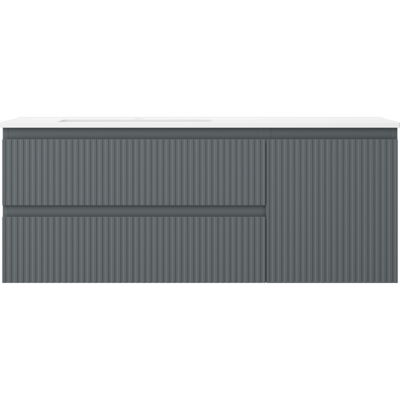 Mexen Rivel armario de baño de 120 cm con lavabo Otis izquierdo, 2S, 1D, acanalado, grafito/blanco mate