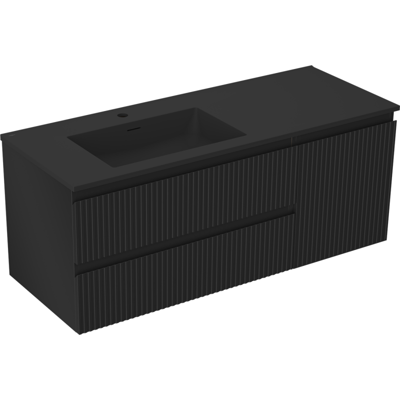 Mexen Rivel badkamerkast 120 cm met wastafel Otis links, 2S, 1D, gegroefd, zwart mat - 91A23-12047-3-BBFFF71-W18L71