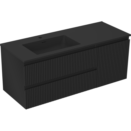 Mexen Rivel badkamerkast 120 cm met wastafel Otis links, 2S, 1D, geribbeld, zwart mat - 91A23-12047-3-BBFFF71-W18L71