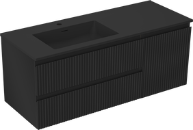 Mexen Rivel mobile da bagno 120 cm con lavabo Otis sinistro, 2S, 1D, scanalato, nero opaco - 91A23-12047-3-BBFFF71-W18L71